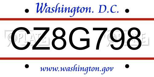 CZ8G798 District Of Columbia License Plate
