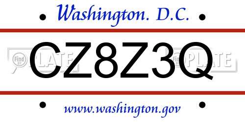 CZ8Z3Q District Of Columbia License Plate