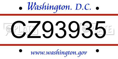 CZ93935 District Of Columbia License Plate