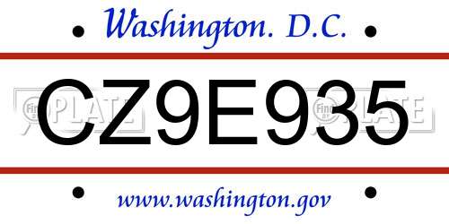 CZ9E935 District Of Columbia License Plate