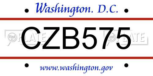 CZB575 District Of Columbia License Plate