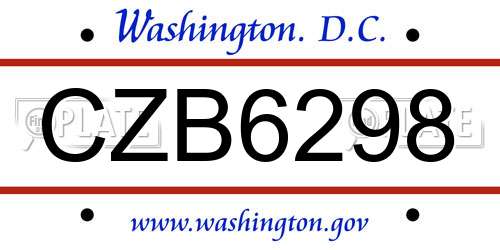CZB6298 District Of Columbia License Plate
