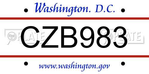 CZB983 District Of Columbia License Plate