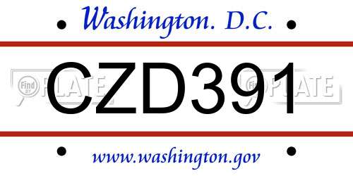 CZD391 District Of Columbia License Plate