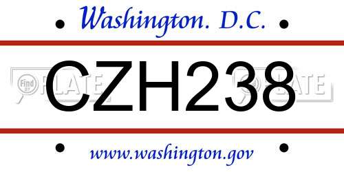 CZH238 District Of Columbia License Plate
