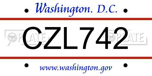 CZL742 District Of Columbia License Plate
