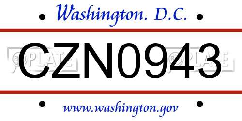 CZN0943 District Of Columbia License Plate