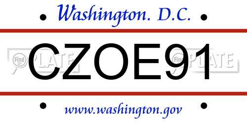 CZOE91 District Of Columbia License Plate