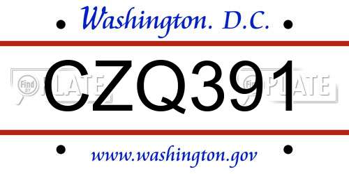 CZQ391 District Of Columbia License Plate