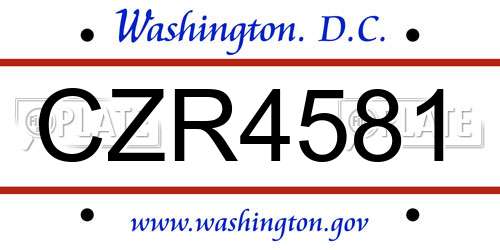 CZR4581 District Of Columbia License Plate