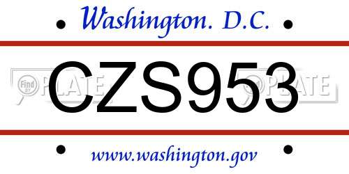 CZS953 District Of Columbia License Plate