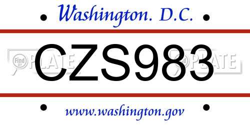 CZS983 District Of Columbia License Plate