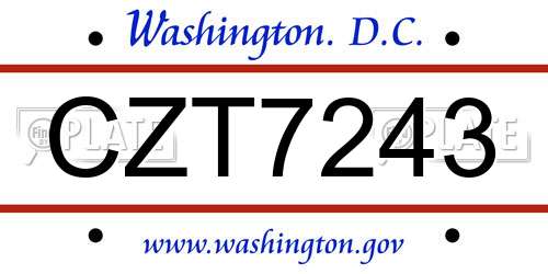 CZT7243 District Of Columbia License Plate