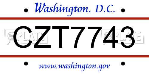 CZT7743 District Of Columbia License Plate