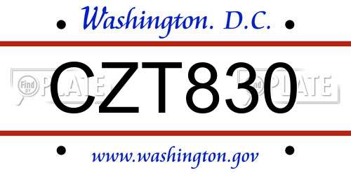 CZT830 District Of Columbia License Plate