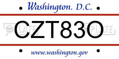 CZT83O District Of Columbia License Plate