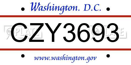 CZY3693 District Of Columbia License Plate