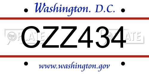 CZZ434 District Of Columbia License Plate