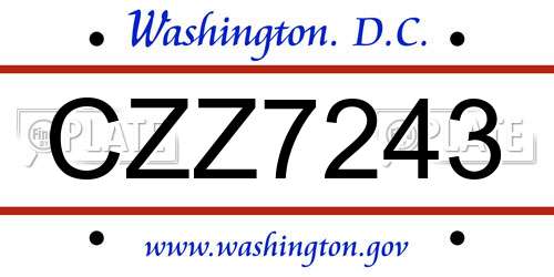 CZZ7243 District Of Columbia License Plate