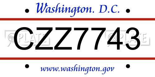CZZ7743 District Of Columbia License Plate