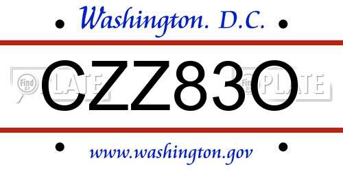 CZZ83O District Of Columbia License Plate