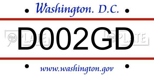 D002GD District Of Columbia License Plate