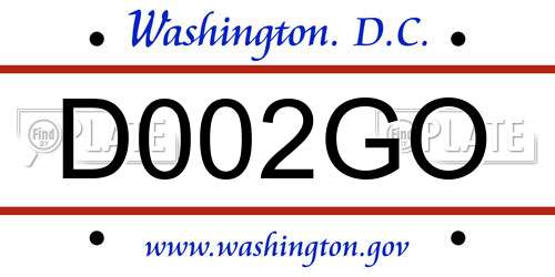 D002GO District Of Columbia License Plate