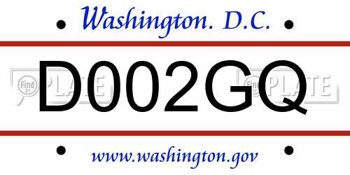 D002GQ District Of Columbia License Plate