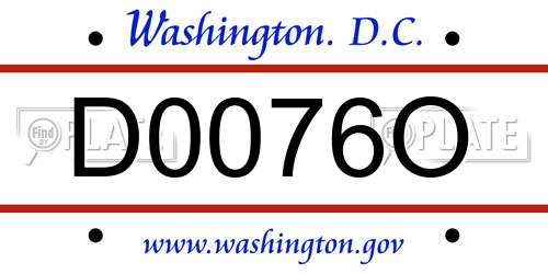 D0076O District Of Columbia License Plate