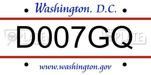 D007GQ District Of Columbia License Plate