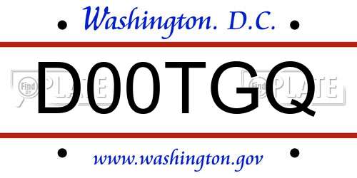 D00TGQ District Of Columbia License Plate