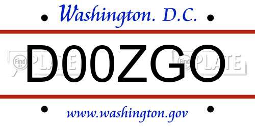 D00ZGO District Of Columbia License Plate