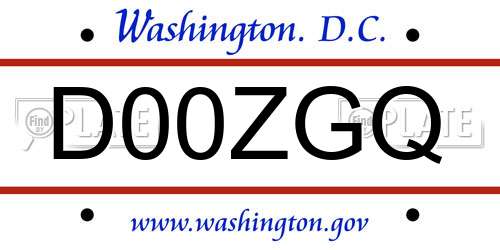 D00ZGQ District Of Columbia License Plate