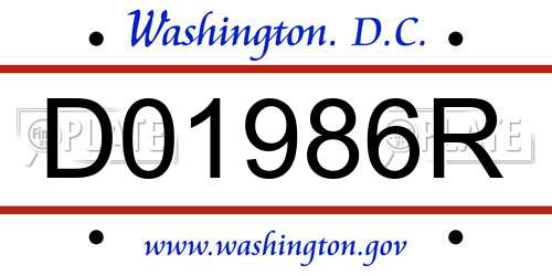 D01986R District Of Columbia License Plate