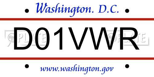 D01VWR District Of Columbia License Plate