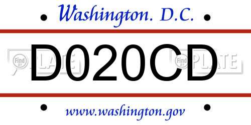 D020CD District Of Columbia License Plate