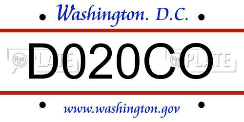 D020CO District Of Columbia License Plate