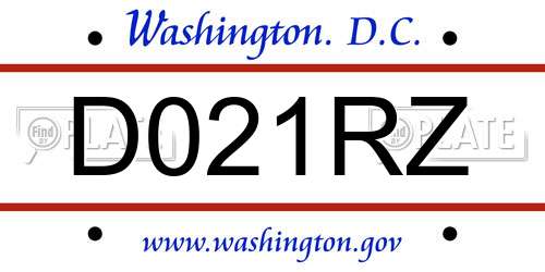 D021RZ District Of Columbia License Plate