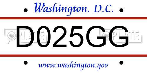 D025GG District Of Columbia License Plate