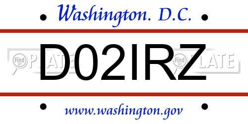 D02IRZ District Of Columbia License Plate