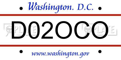 D02OCO District Of Columbia License Plate