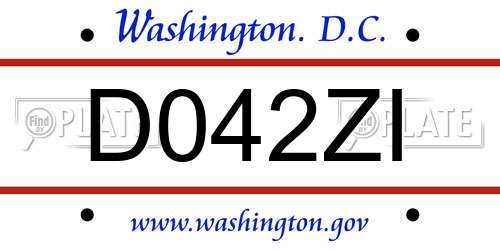 D042ZI District Of Columbia License Plate
