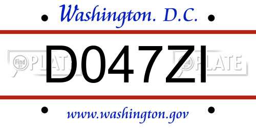 D047ZI District Of Columbia License Plate