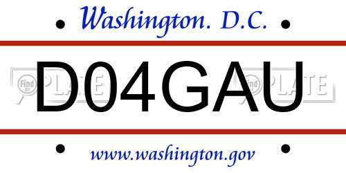 D04GAU District Of Columbia License Plate