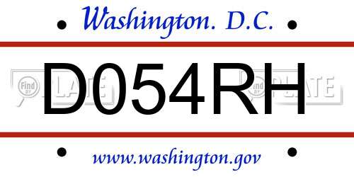 D054RH District Of Columbia License Plate