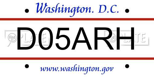D05ARH District Of Columbia License Plate
