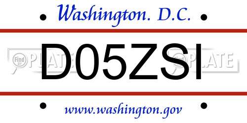 D05ZSI District Of Columbia License Plate