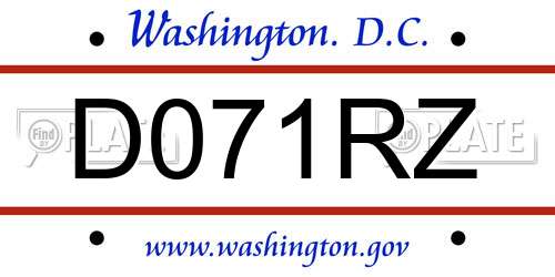 D071RZ District Of Columbia License Plate