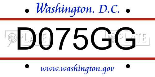D075GG District Of Columbia License Plate