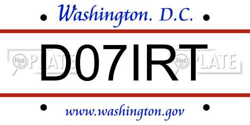 D07IRT District Of Columbia License Plate